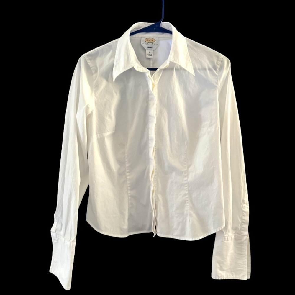 Talbots Petites White Button Down Long Sleeve Shirt Size 10P Stretch